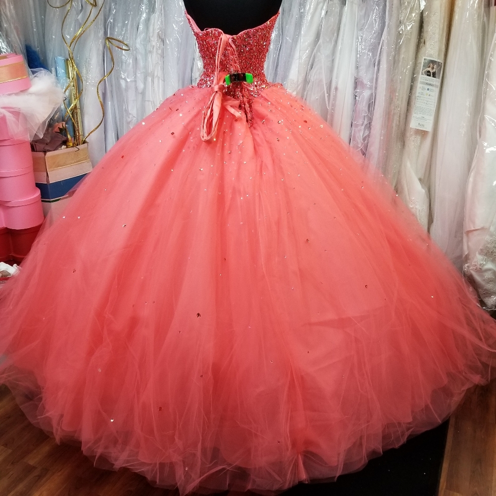 SOLD Mori Lee Coral Quinceanera Dress - Picture 3 of 8